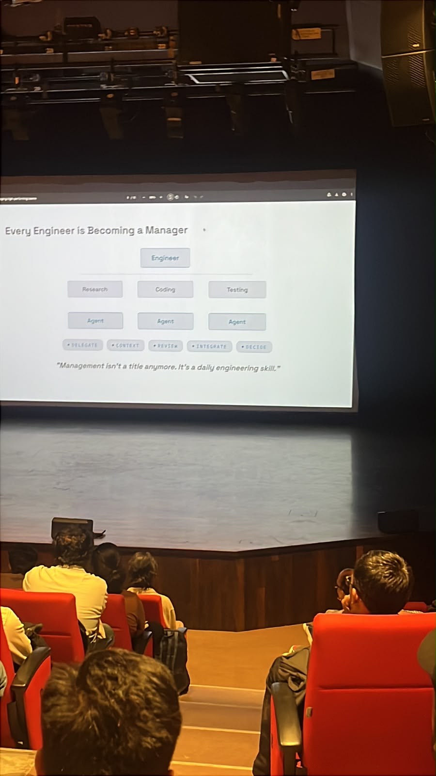 Slide showing 'Every Engineer is Becoming a Manager'